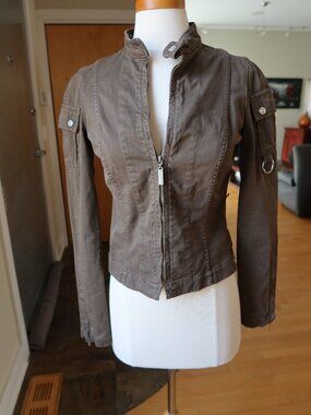 Y2K Juicy Couture Jeans olive green/brown denim jacket 100% cotton size P USA